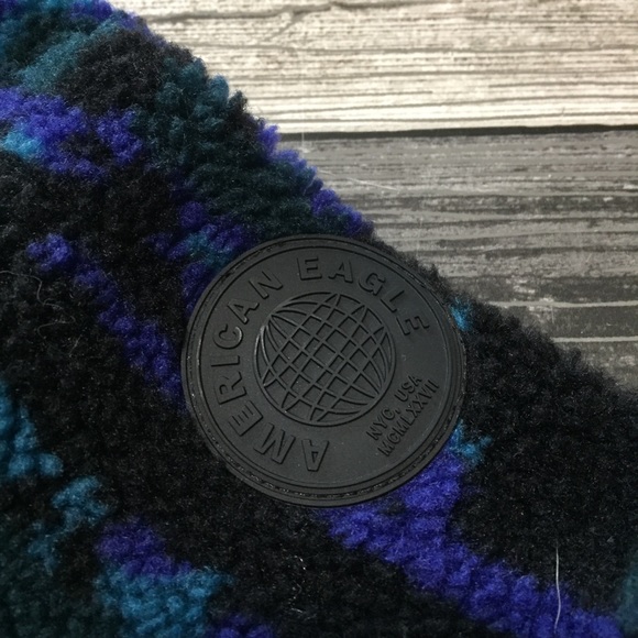 American Eagle Fleece Jacket Women’s S Full Zip Abstract Teal Black Zip Pockets - Picture 10 of 13